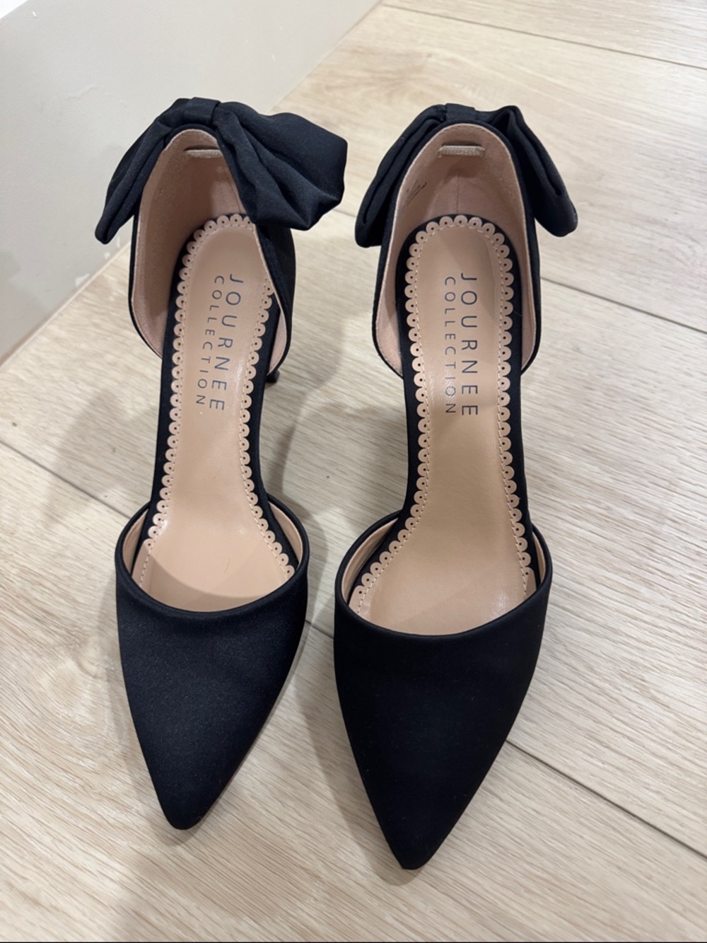 Journee Collection Black Pointed Toe Bow Ankle-Strap Pumps